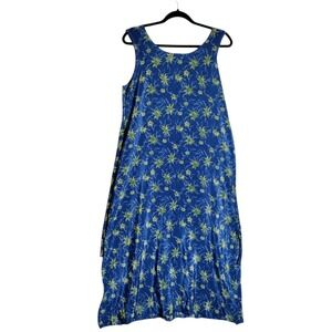 Awesome Wear Womens Vintage Blue Green Floral Sleeveless Maxi Dress Medium USA